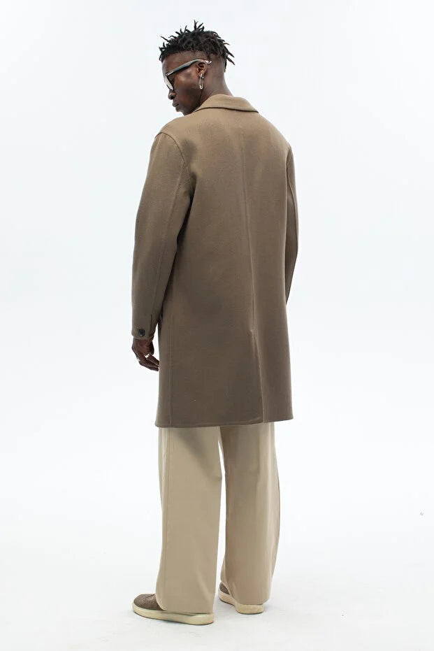 Erkek El Yapımı Yünlü Oversize Palto - Haki
