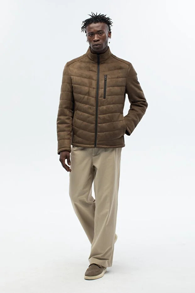 Erkek Süet Standart Fit Dolumlu Mont - Haki