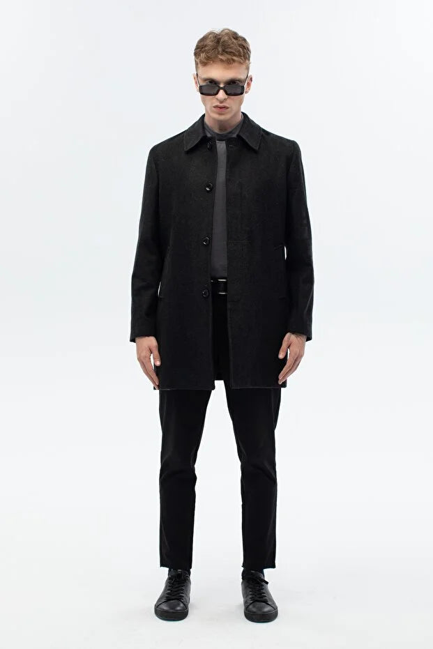 Erkek Standart Fit Kaşe Palto - Antrasit