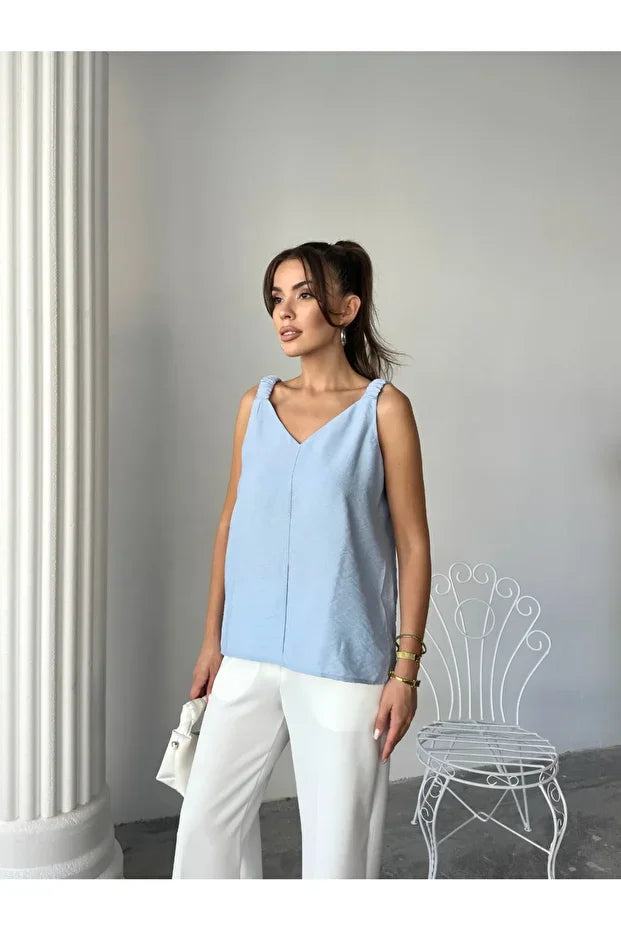 Yazlık Regular Kalıp Pamuklu Kolsuz Bluz