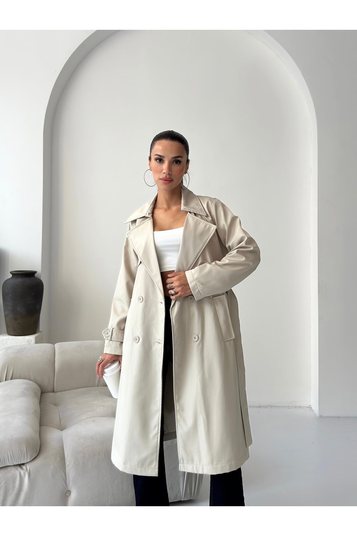 Kuşak Detaylı Relax Kalıp Trençkot