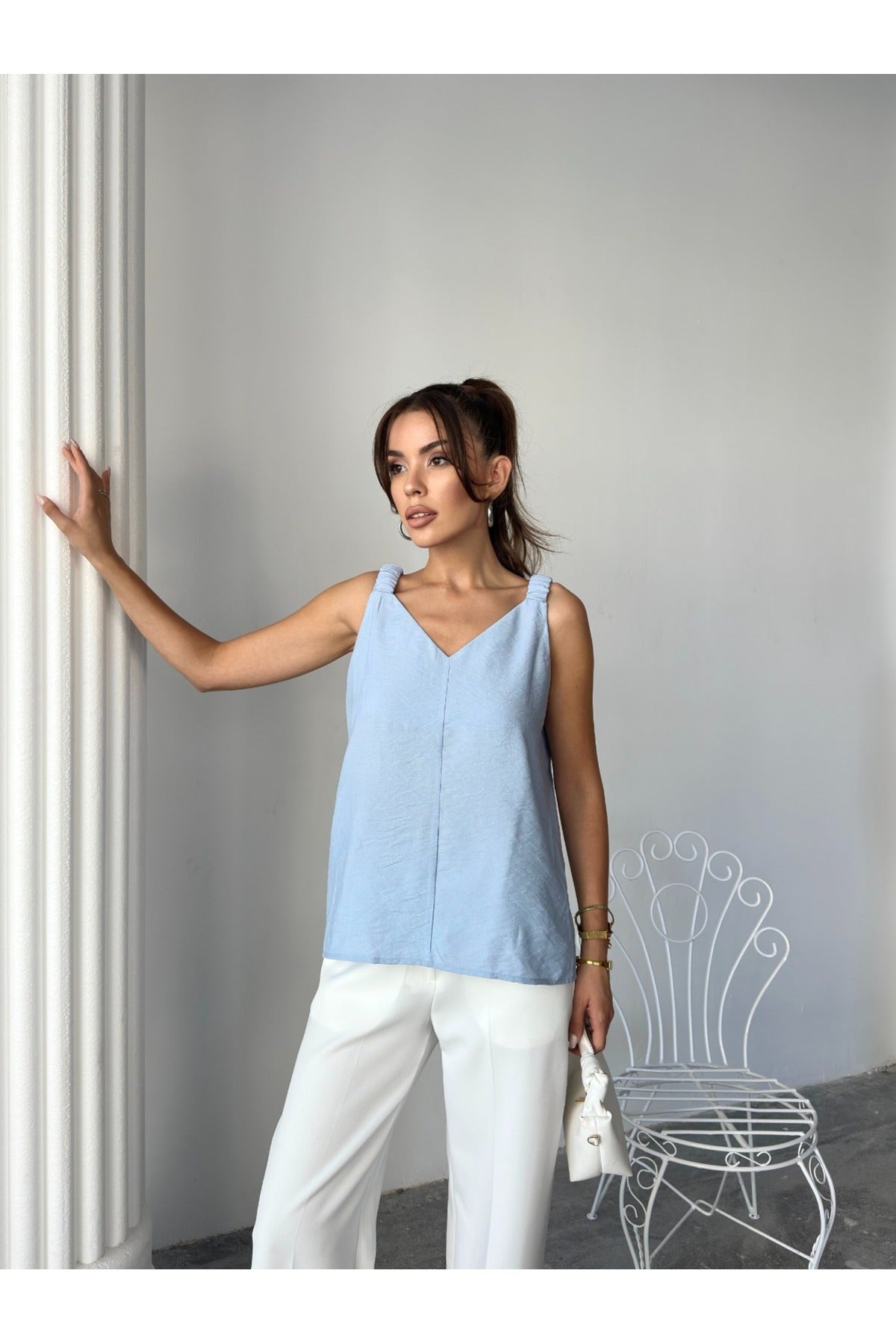 Yazlık Regular Kalıp Pamuklu Kolsuz Bluz