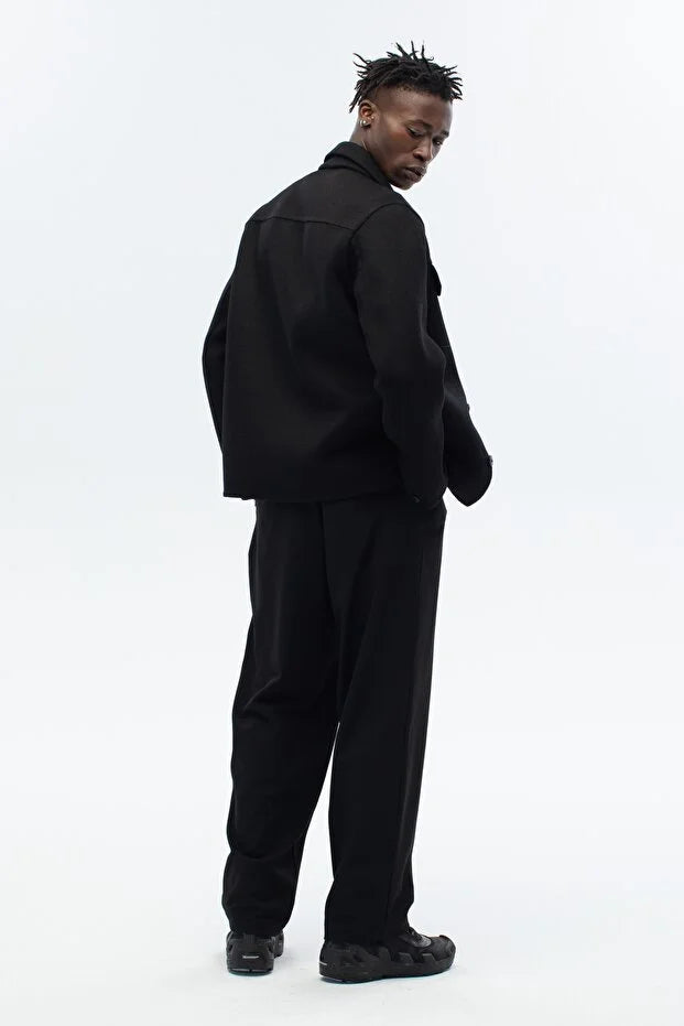 Erkek Yün Karışımlı El Yapımı Deri Detaylı Ceket