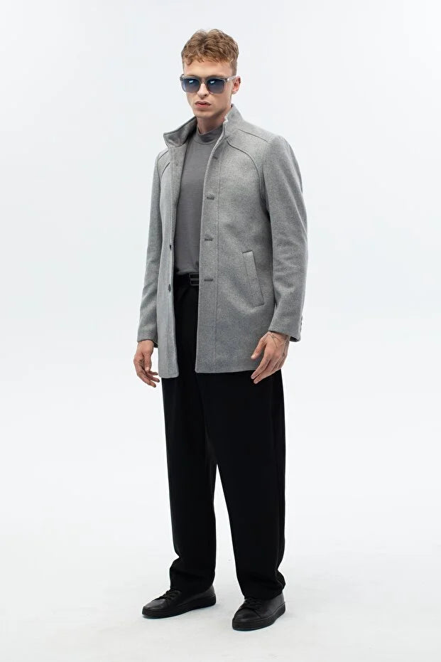 Erkek Regular Fit Palto - Gri