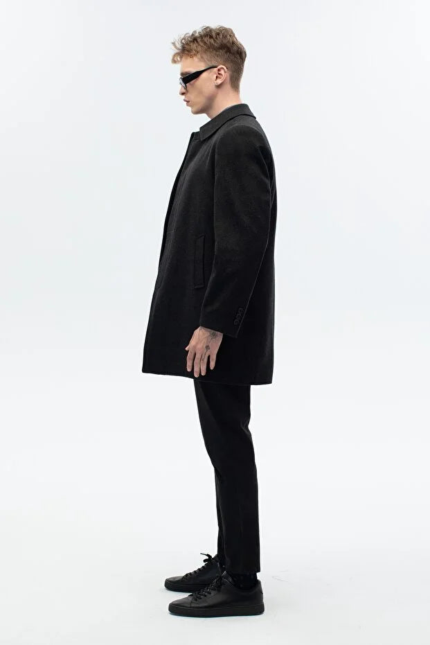 Erkek Standart Fit Kaşe Palto - Antrasit