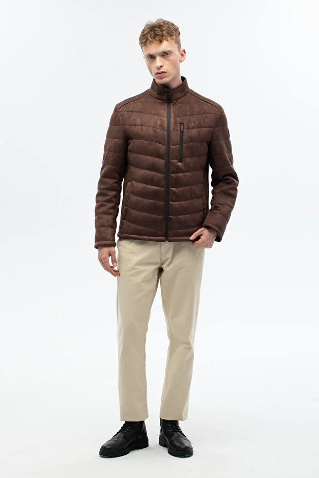 Erkek Süet Standart Fit Dolumlu Mont - Camel