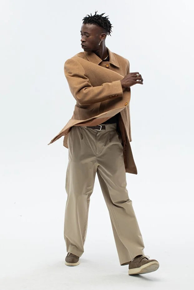 Erkek Standart Fit Kaşe Palto - Camel