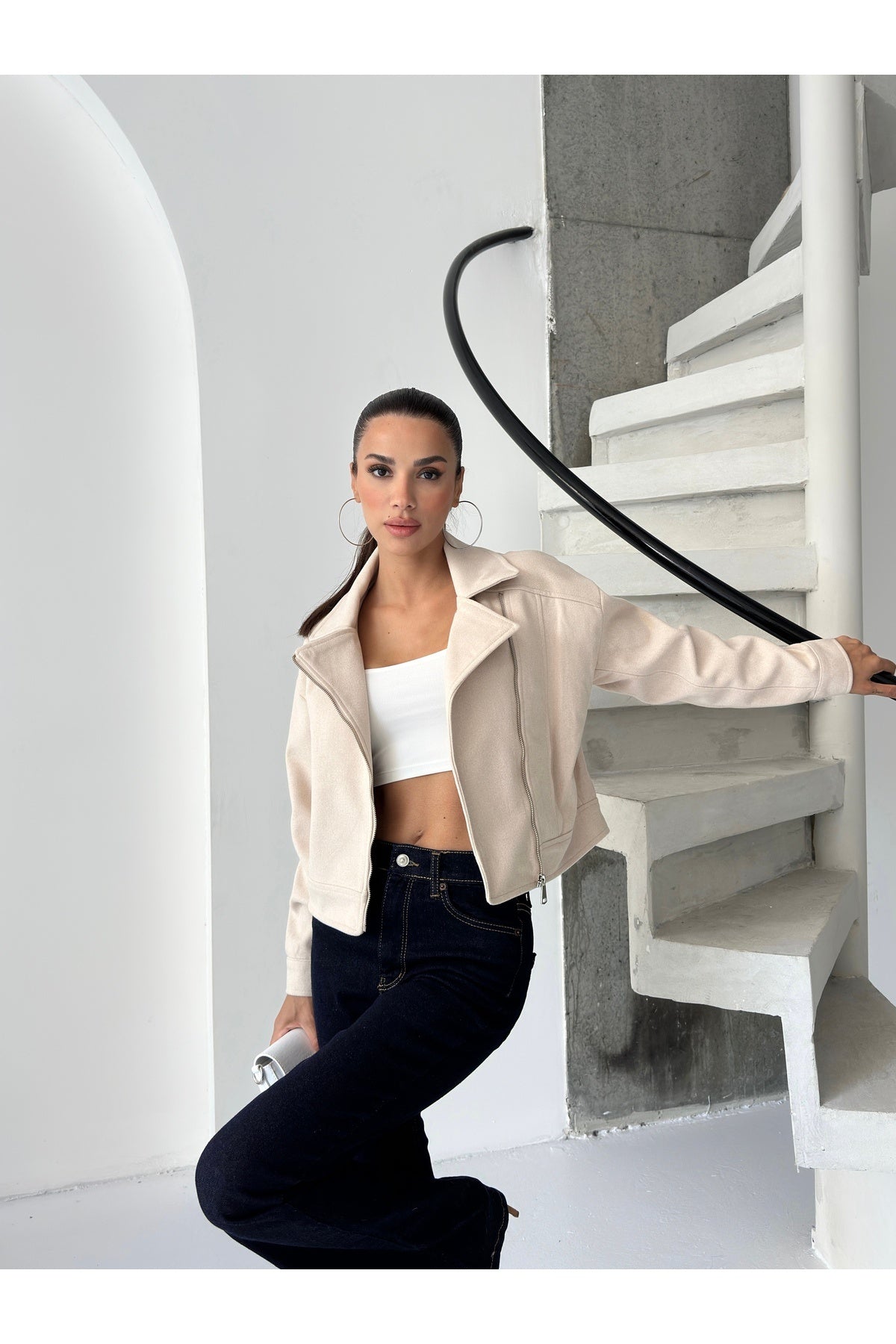 Kaşe Kumaş Regular Kalıp Fermuarlı Ceket