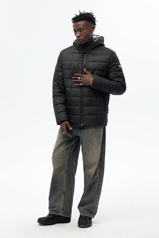 Erkek Dolumlu Su ve Rüzgar Geçirmez Kapüşonlu Mont