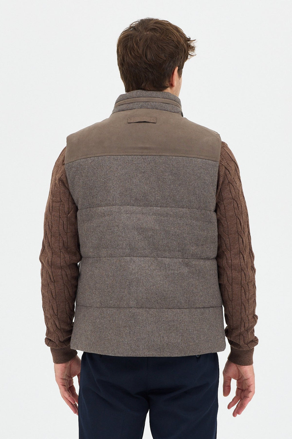 Yün Karışımlı Süet Garnili Puffer Casual Regular Kalıp Yelek